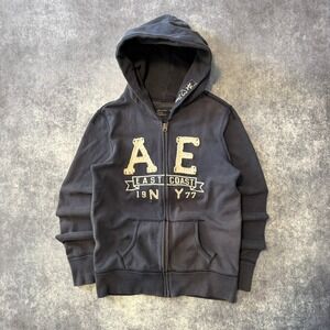 Y2K American Eagle Outfitters Womens Full Zip Hoodie Navy Blue East Coast NY S/P